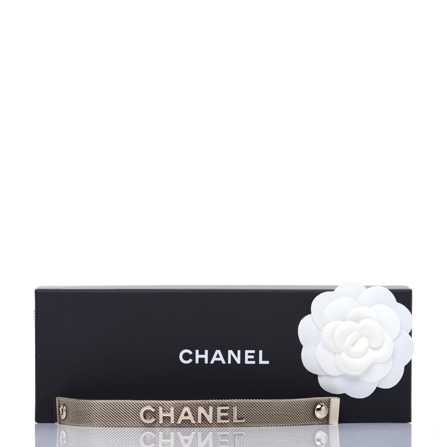 Metal Mesh Logo Bracelet Gold