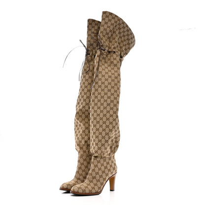 Gucci Monogram Over the Knee Boots 39 Beige Ebony 3 of 7