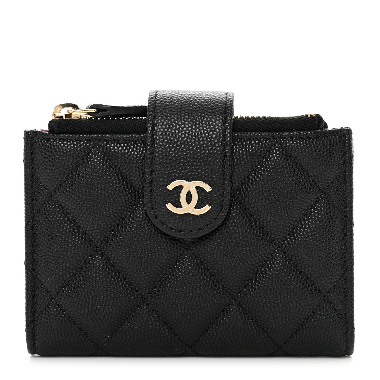Caviar Quilted Compact Zipped Pocket Wallet Black