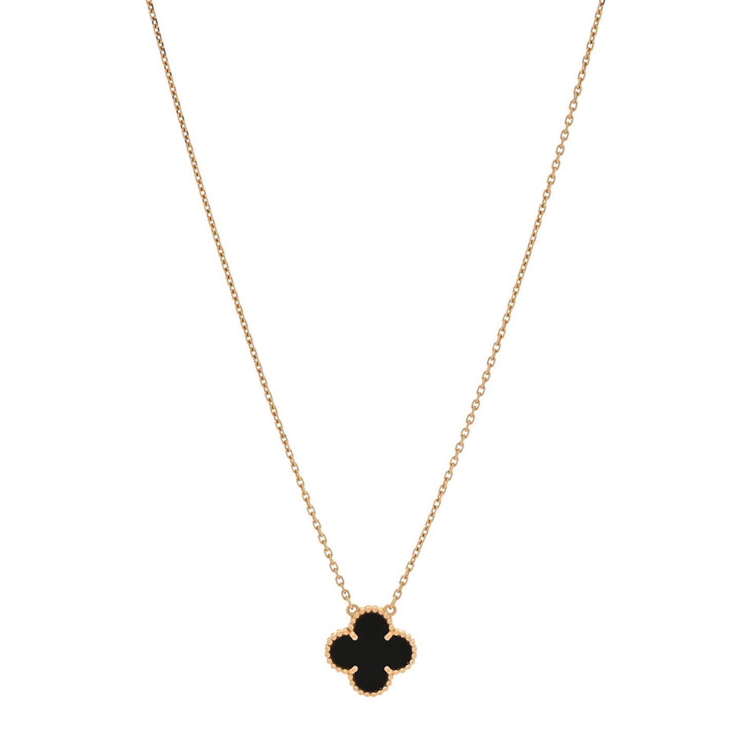 18K Yellow Gold Black Onyx Vintage Alhambra Pendant Necklace