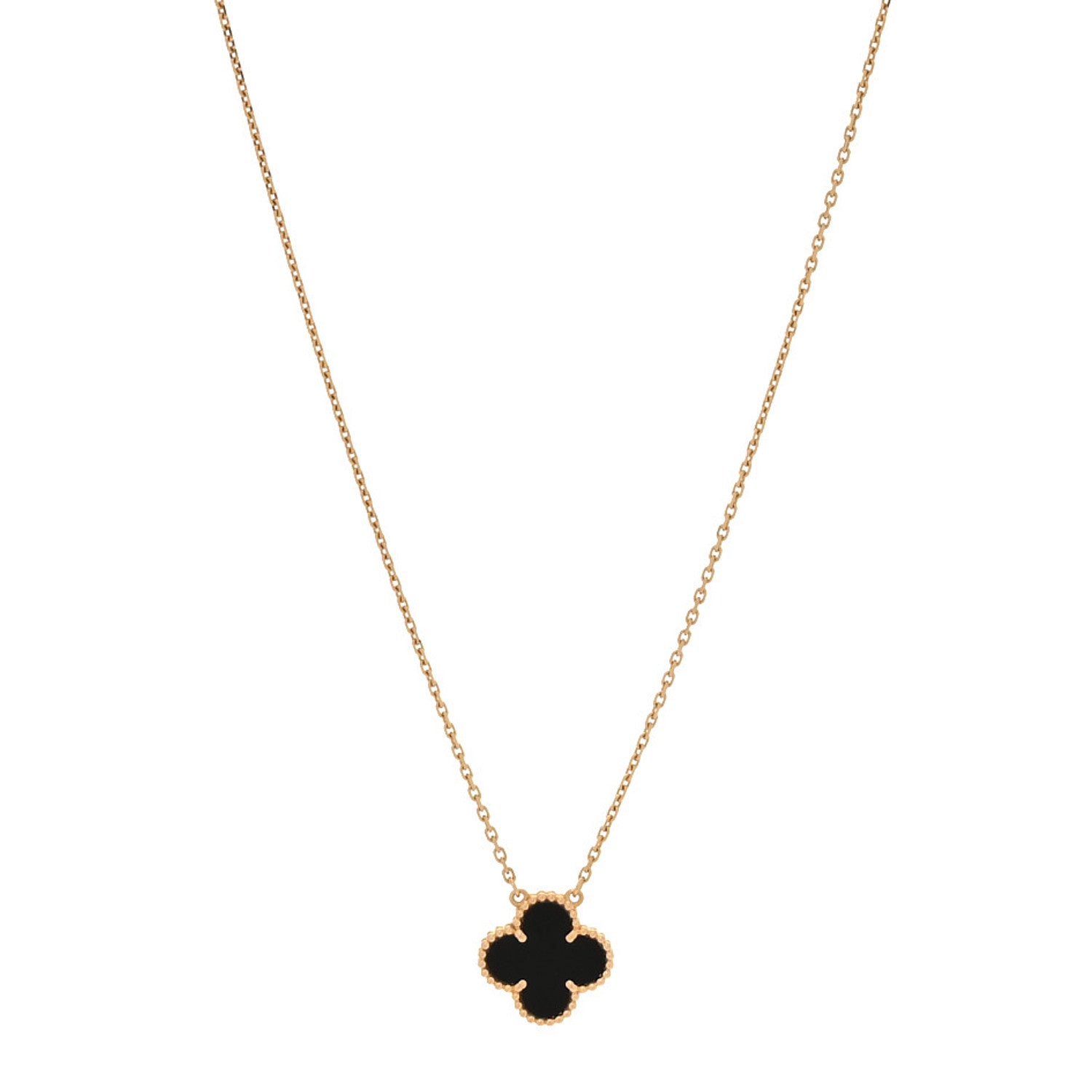 Van Cleef & Arpels 18K Yellow Gold Black Onyx Vintage Alhambra Pendant Necklace 1 of 6