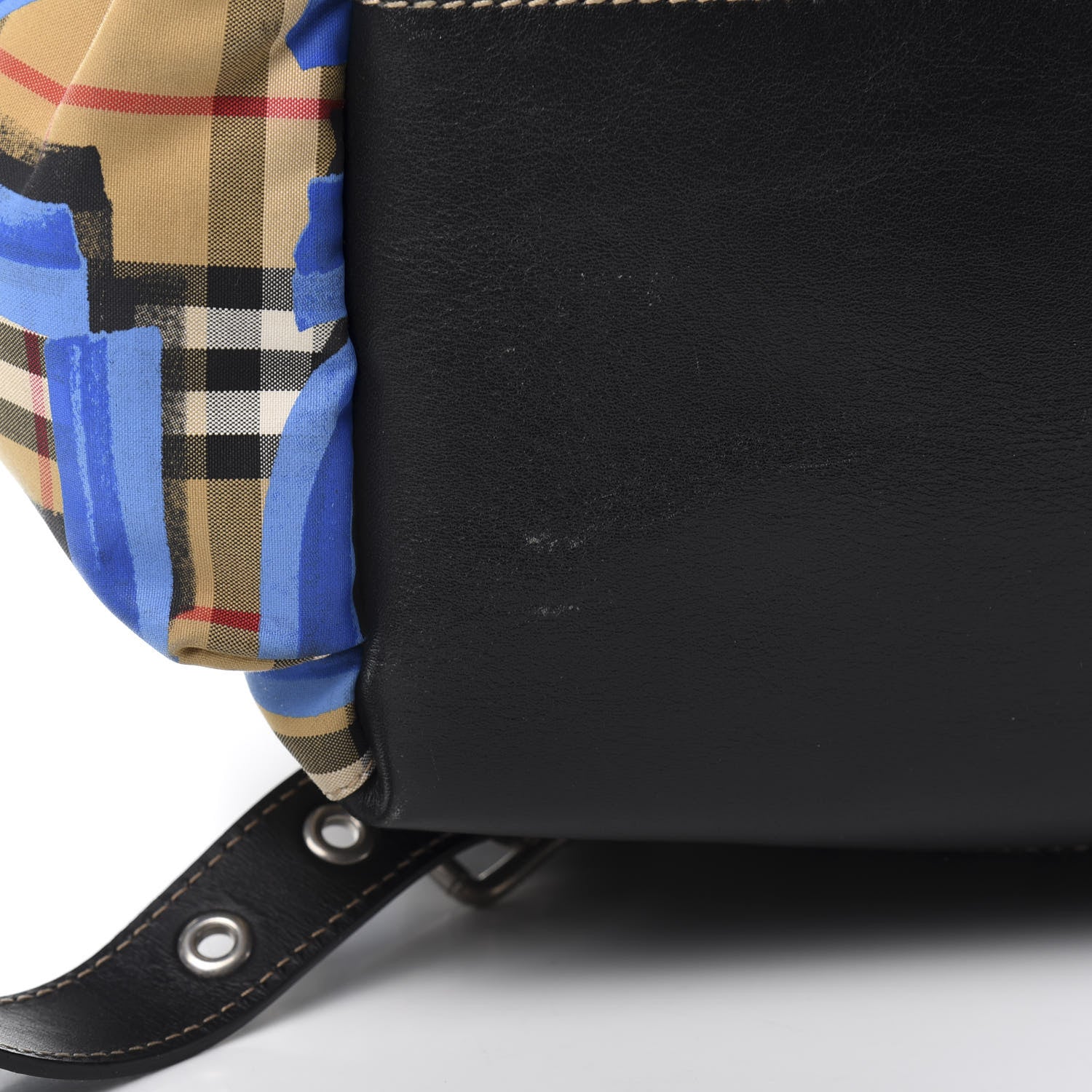 burberry colour block vintage check and leather backpack- blue/orange range Burberry Vintage Check Graffiti Print Large Rucksack Backpack Blue Antique  Yellow 646215 – FASHIONPHILE