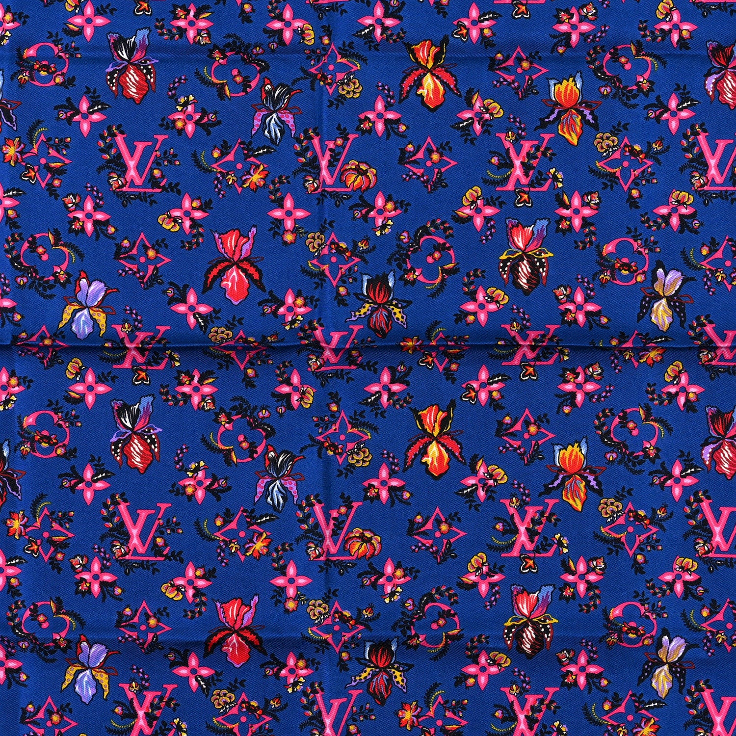 Louis Vuitton Silk Monogram Floral Square Scarf 70 Blue Multicolor 3 of 3