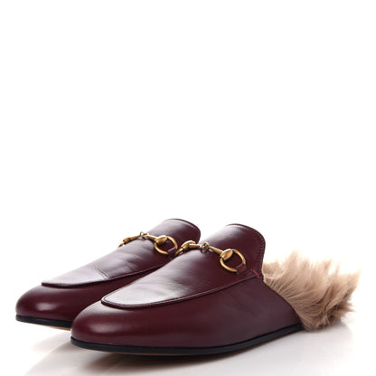 Gucci Malaga Kid Fur Womens Princetown Slippers 38 Vintage Bordeaux 3 of 10