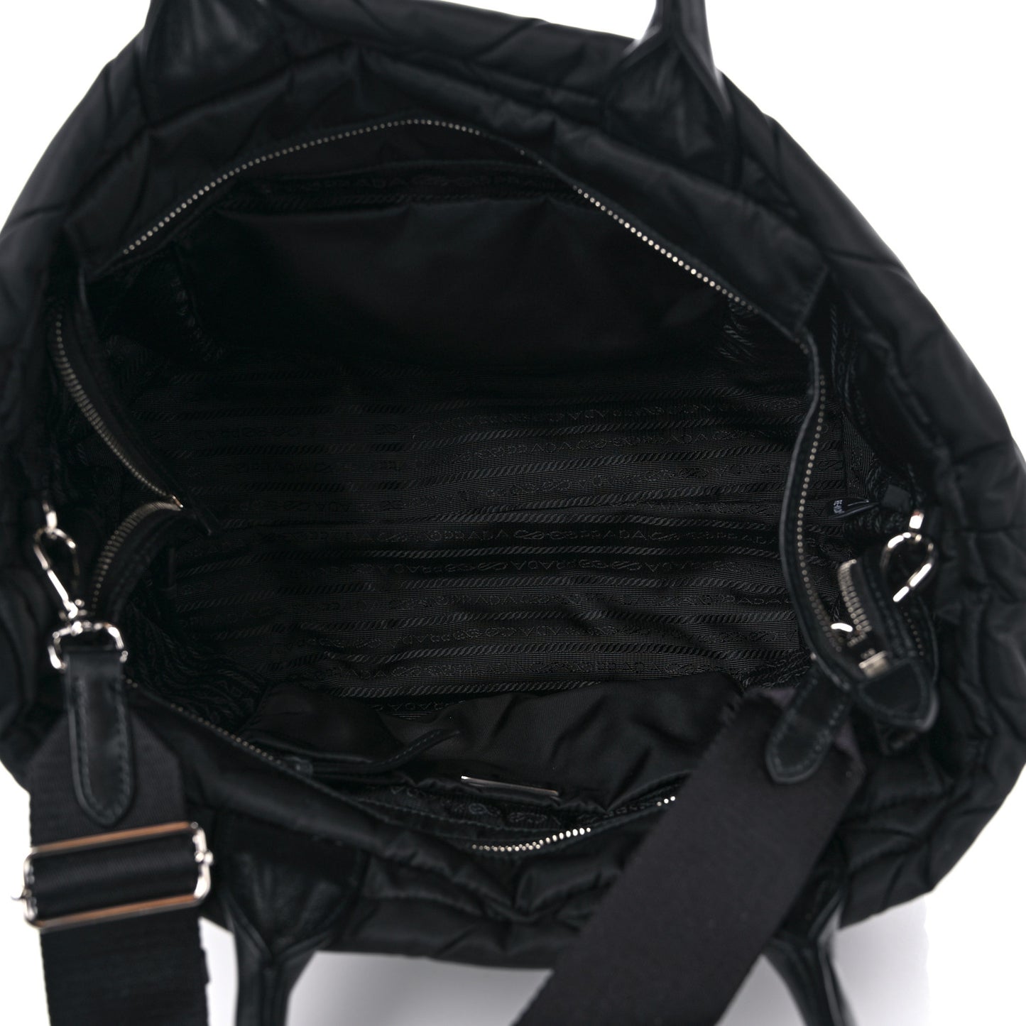 Re-Nylon Nappa Triangle Quilted Padded Small Double Handled Zip Tote Black