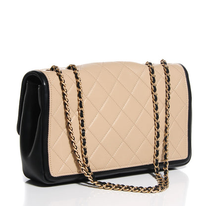 Chanel Lambskin Quilted Medium Graphic Flap Beige Black 3 of 9