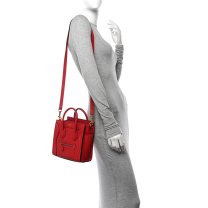 Celine Drummed Calfskin Nano Luggage Red 2 of 9