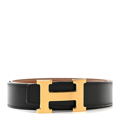 Hermes Box Togo 32mm H Belt 80 32 Black Gold 1 of 7