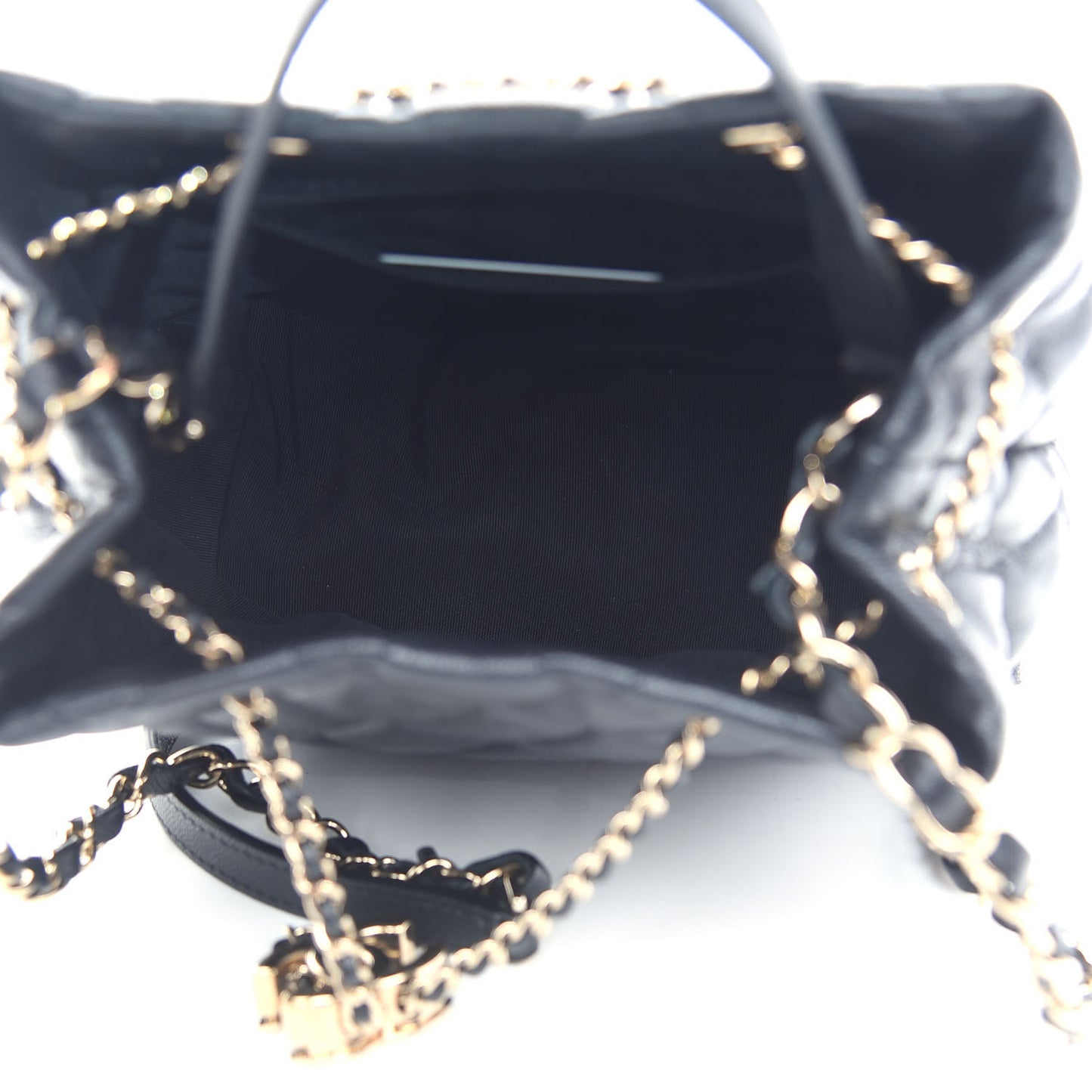 Caviar Quilted Rolled Up Bucket Drawstring Bag Black