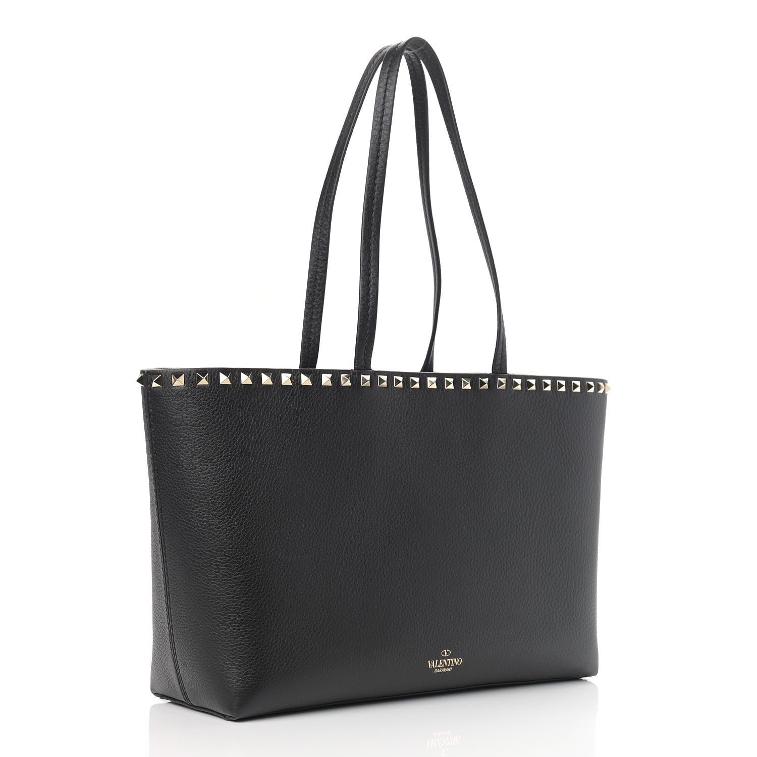 Valentino Garavani Grained Calfskin Small Rockstud Shoulder Tote Black 3 of 8