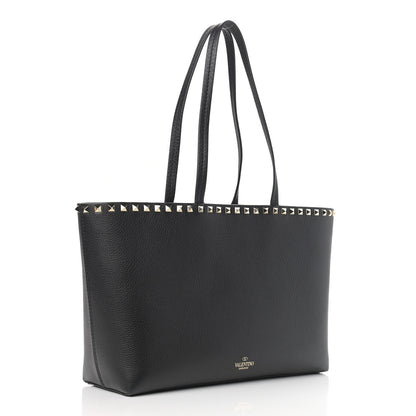 Valentino Garavani Grained Calfskin Small Rockstud Shoulder Tote Black 3 of 8