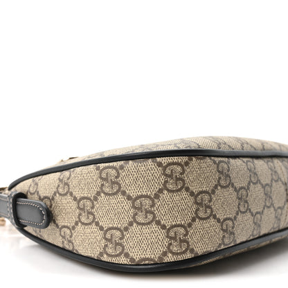 Gucci GG Supreme Monogram Textured Calfskin Small Emblem Shoulder Bag Beige Black 9 of 10