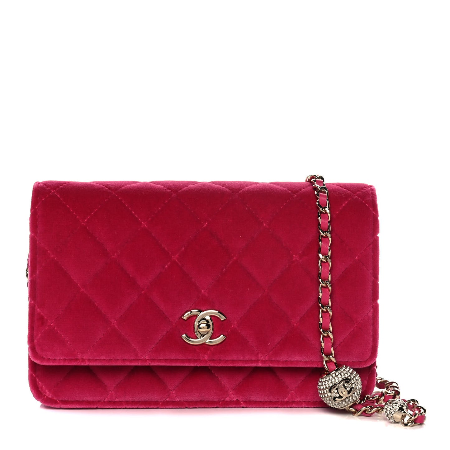 Velvet Quilted Pearl Crush Wallet On Chain WOC Pink