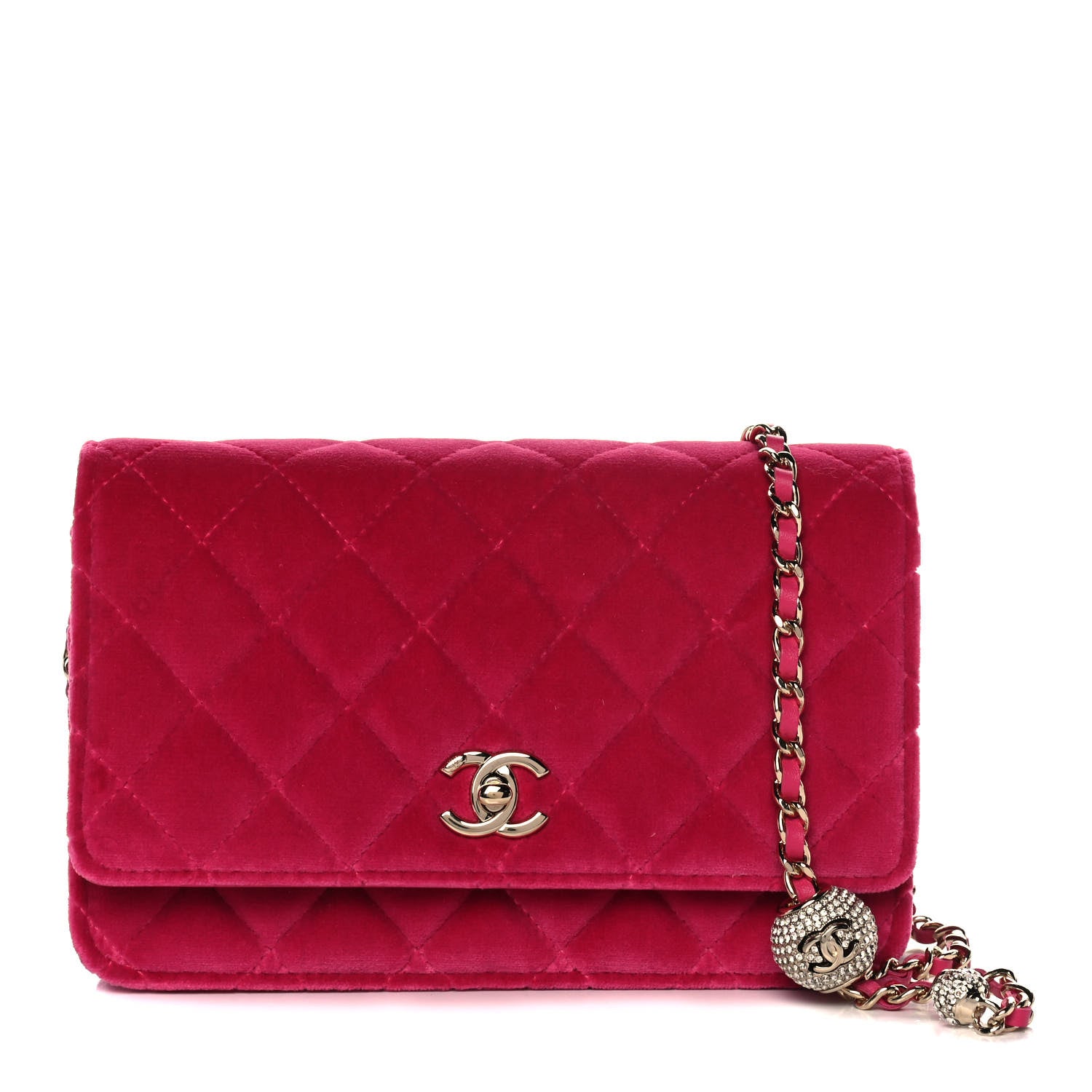 Chanel Velvet Quilted Pearl Crush Wallet On Chain WOC Pink 1 of 11