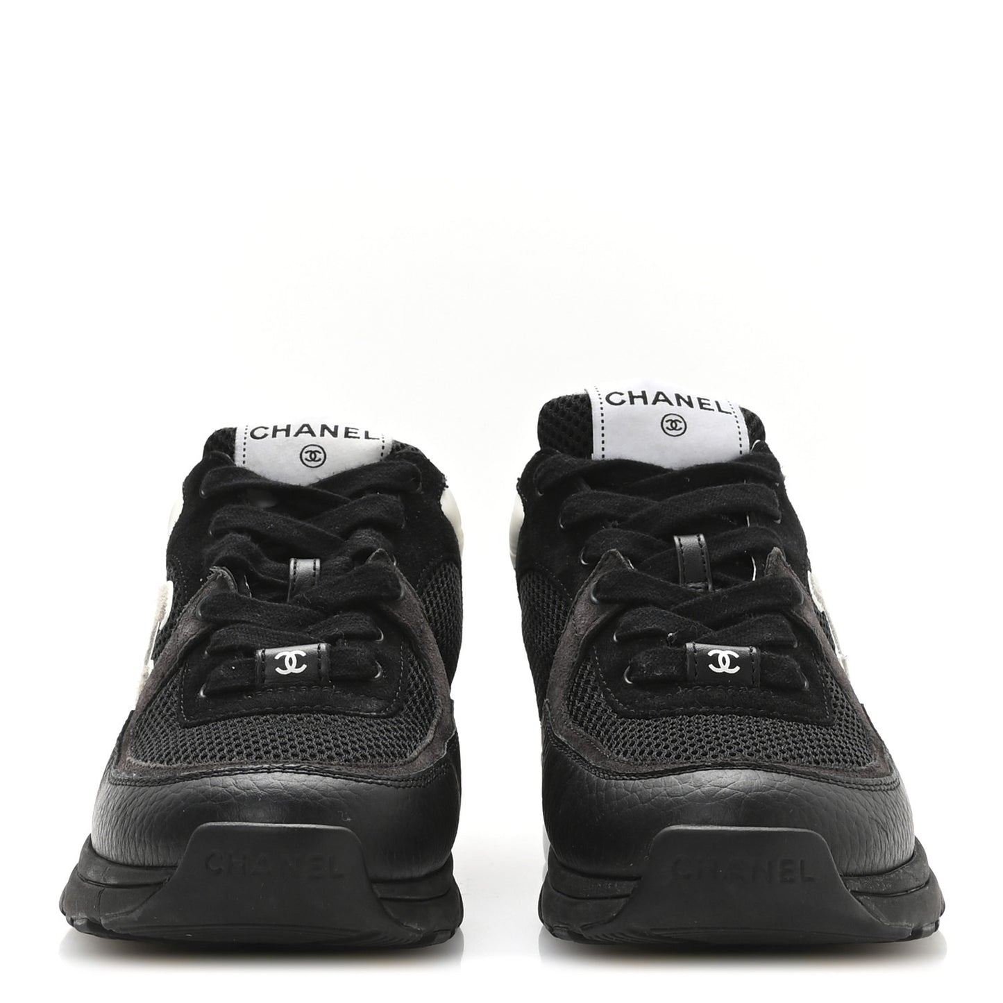 Mesh Suede Grained Calfskin Womens CC Sneakers 38 Black White