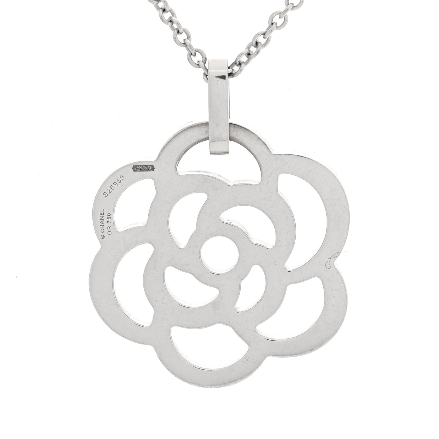 18K White Gold Diamond Camelia Ajoure Pendant Necklace