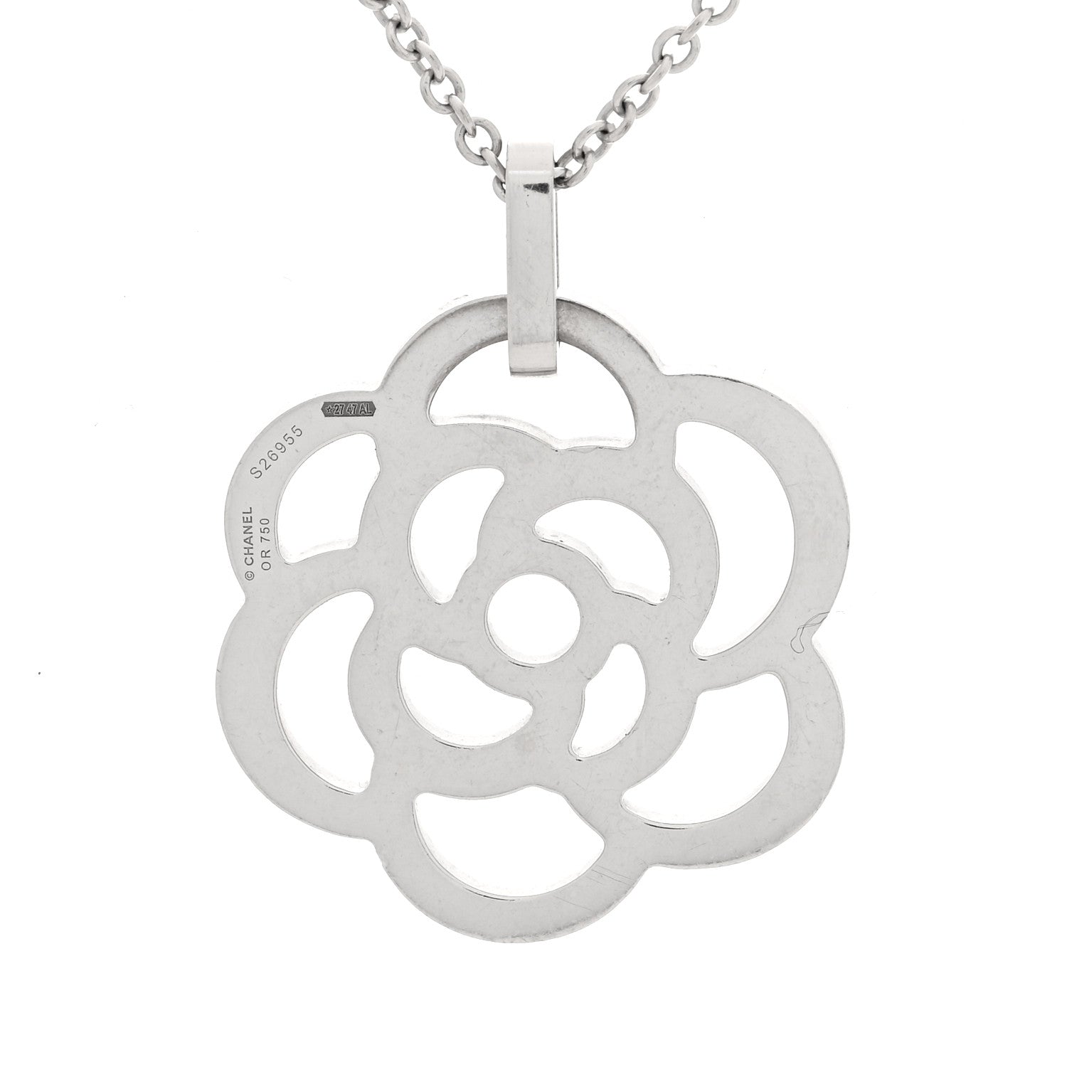 Chanel 18K White Gold Diamond Camelia Ajoure Pendant Necklace 4 of 5