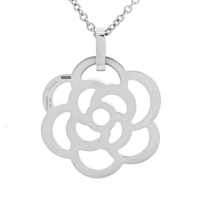 Chanel 18K White Gold Diamond Camelia Ajoure Pendant Necklace 4 of 5