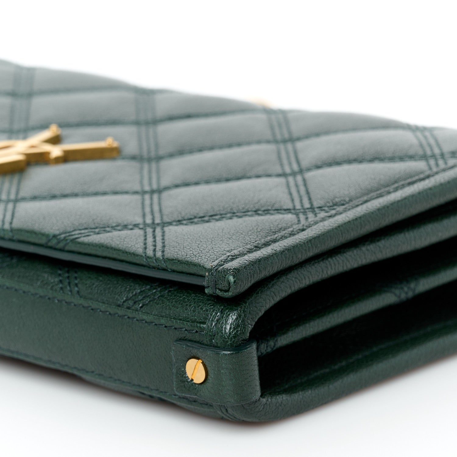 Saint Laurent Lambskin Diamond Quilted Becky Chain Wallet Vert Fonce 10 of 11