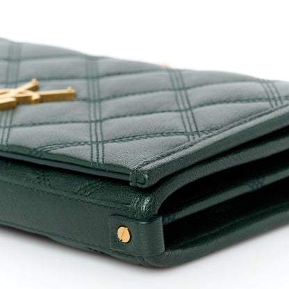 Saint Laurent Lambskin Diamond Quilted Becky Chain Wallet Vert Fonce 10 of 11
