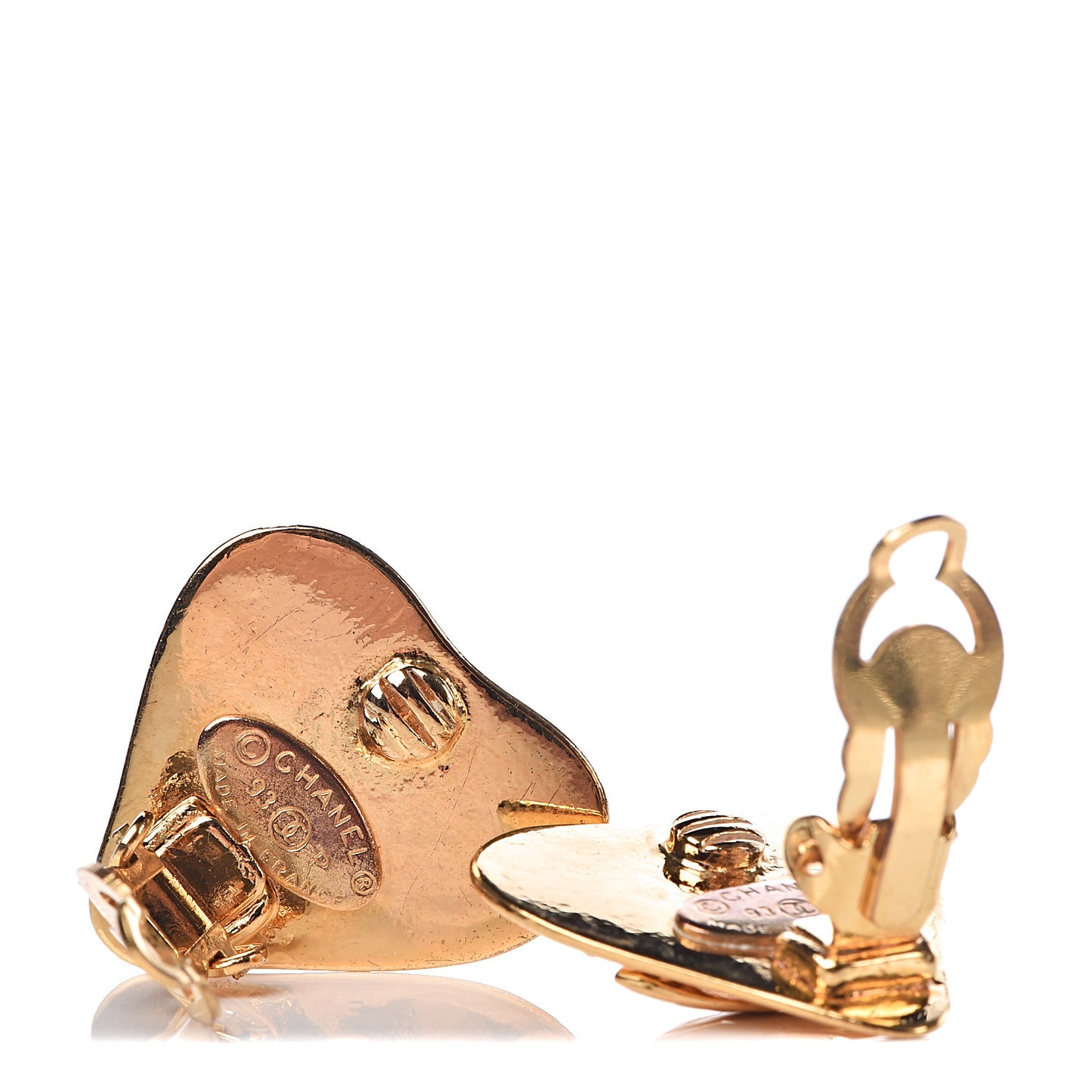 CC Heart Clip On Earrings Gold