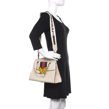 Gucci Grained Calfskin Web Stripe Butterfly Medium Totem Top Handle Bag White 2 of 10