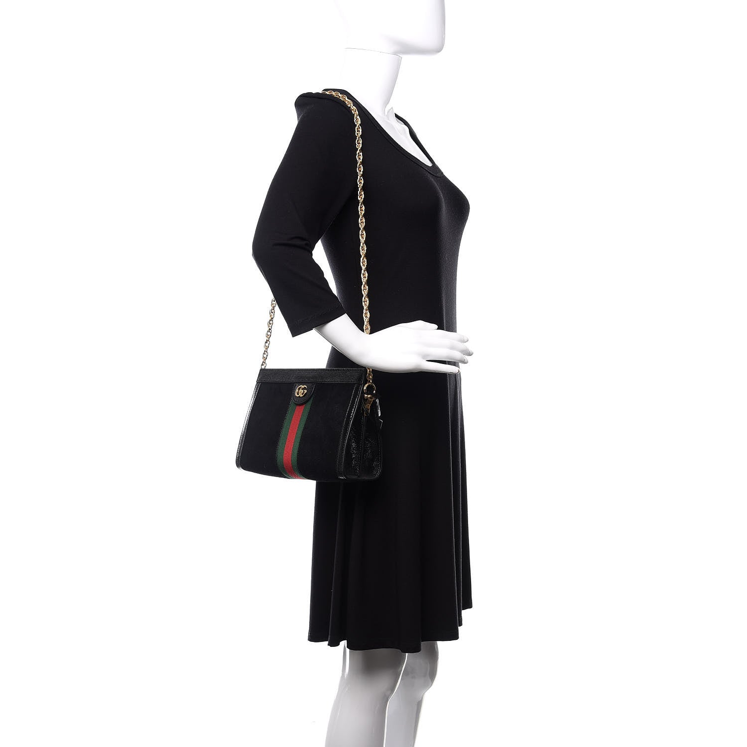 Gucci Suede Patent GG Web Small Ophidia Chain Shoulder Bag Black 2 of 10