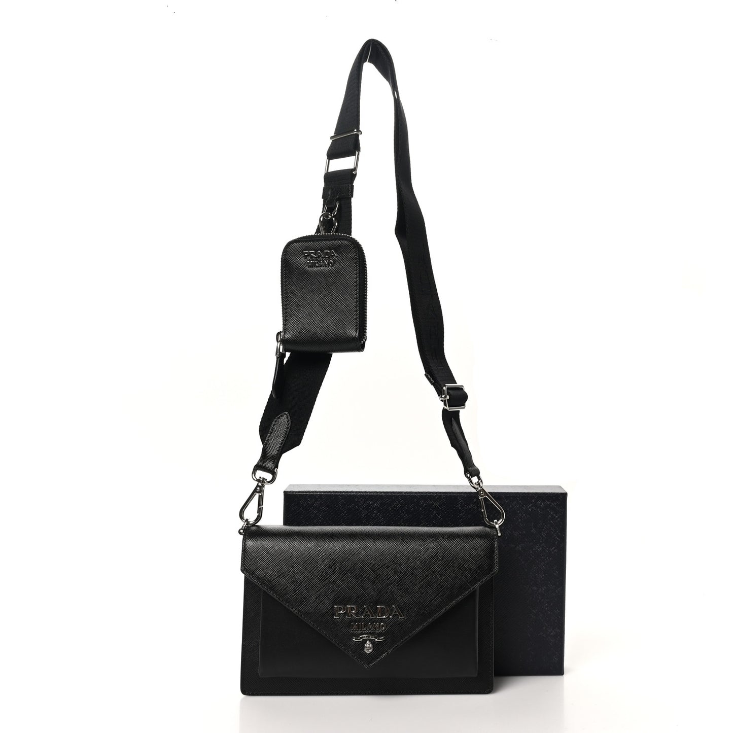 Saffiano City Calf Mini Envelope Bag Black