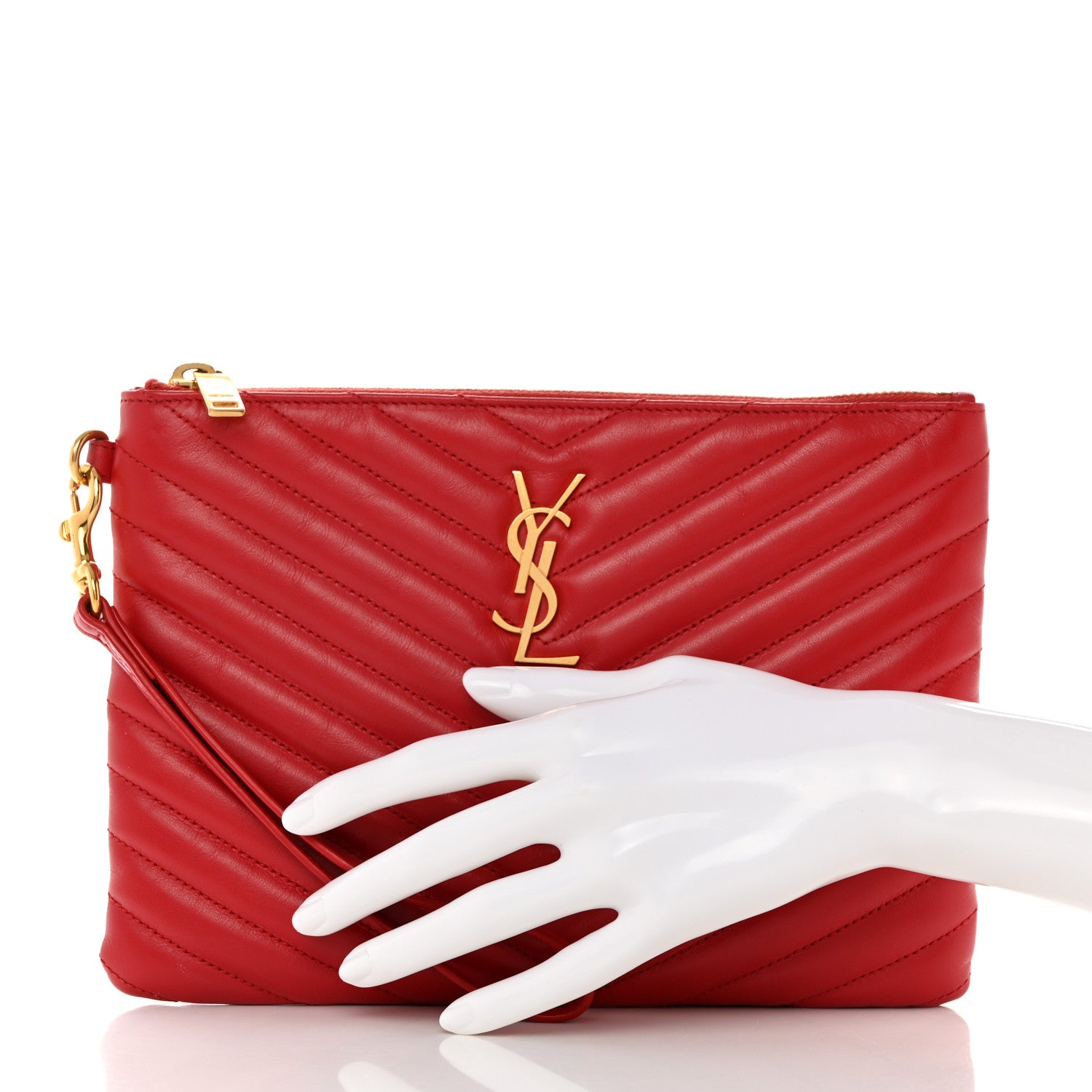 Saint Laurent Calfskin Matelasse Chevron Monogram A5 Wristlet Bandana Red 2 of 10