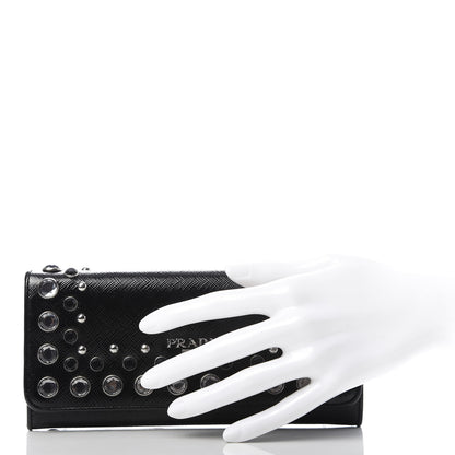 Prada Saffiano Vernice Crystal Studded Flap Wallet Black 2 of 8