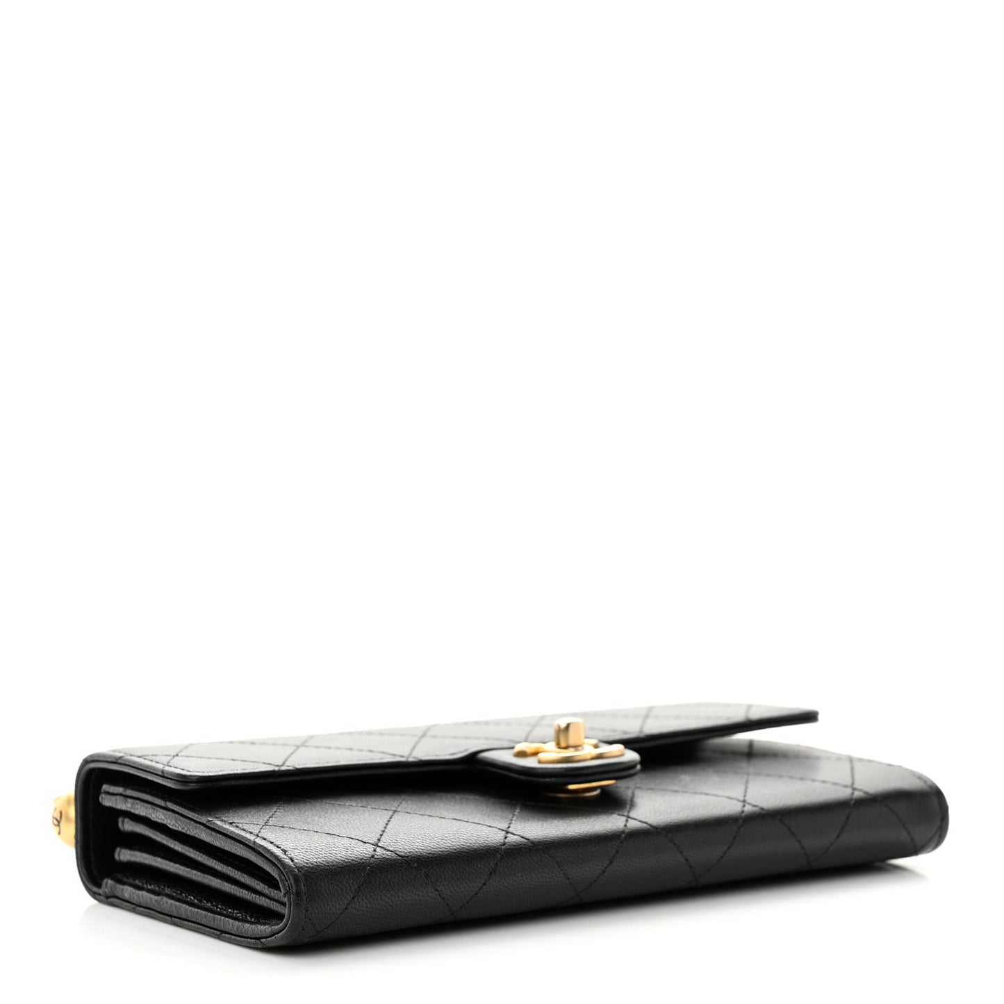 Lambskin Quilted Chic Pearls Clutch With Chain Black