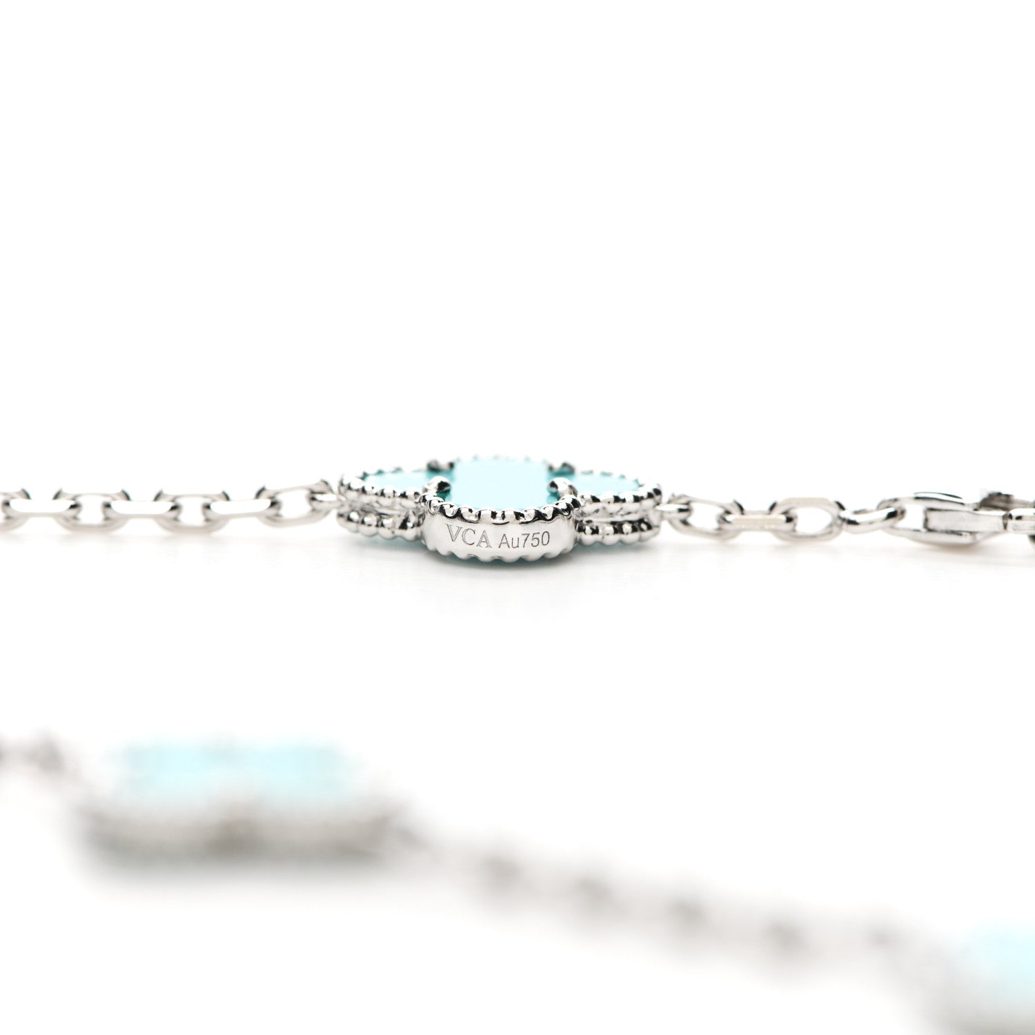 Van Cleef & Arpels 18K White Gold Turquoise 10 Motifs Vintage Alhambra Necklace 4 of 6