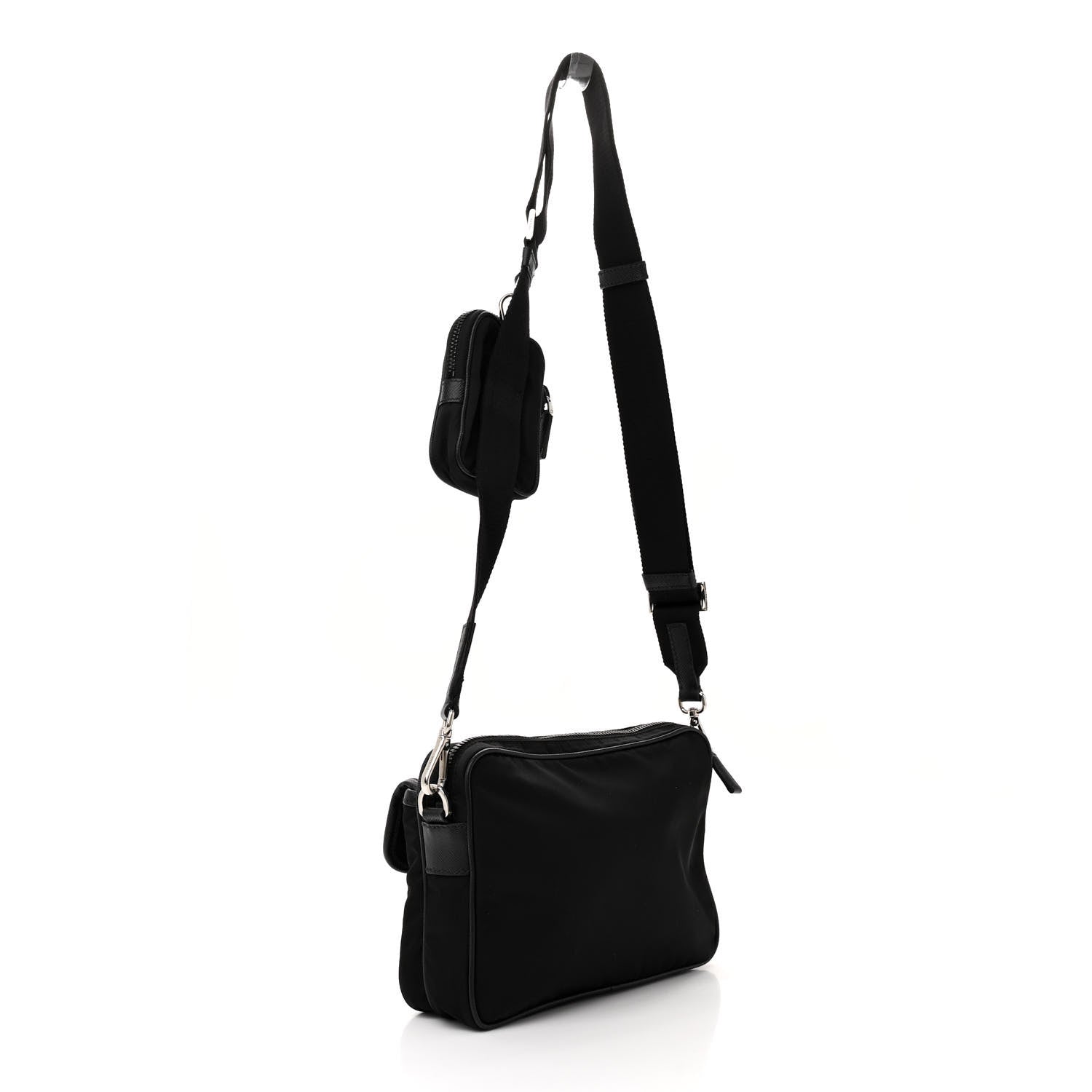 Prada Re-Nylon Saffiano Pocket Single Snap Buckle Shoulder Bag Black 3 of 9