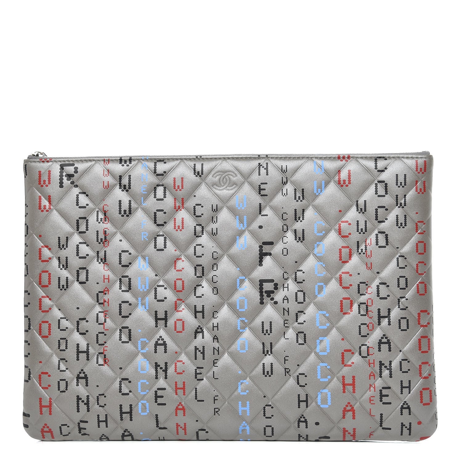 Chanel Metallic Lambskin Quilted Large Data Center Cosmetic Case Silver 1 of 10