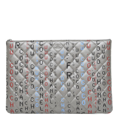 Chanel Metallic Lambskin Quilted Large Data Center Cosmetic Case Silver 1 of 10