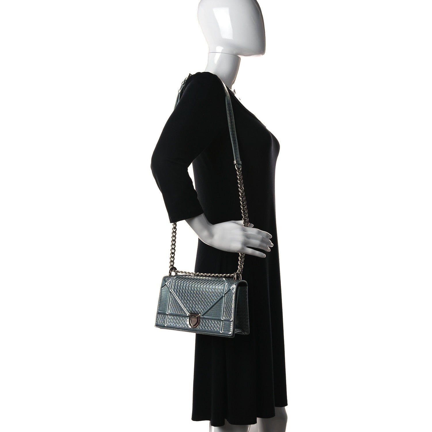 Christian Dior Metallic Patent Micro-Cannage Small Diorama Flap Bag Azur 2 of 17