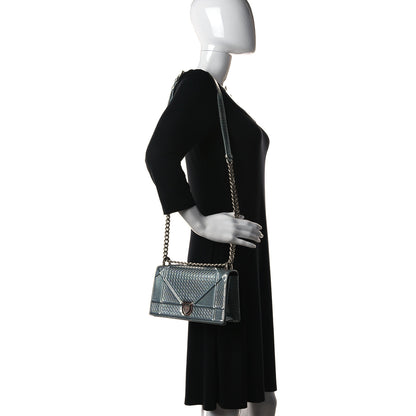 Christian Dior Metallic Patent Micro-Cannage Small Diorama Flap Bag Azur 2 of 17