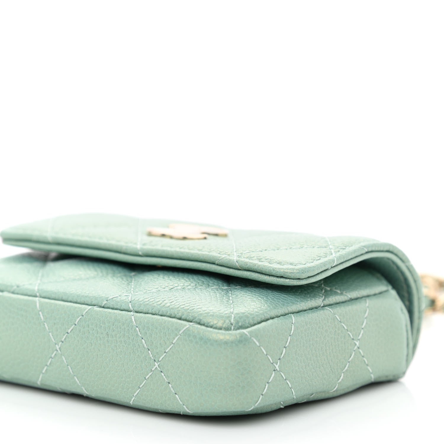 Chanel Iridescent Caviar Quilted Pearl Card Holder On Chain Green 11 of 12