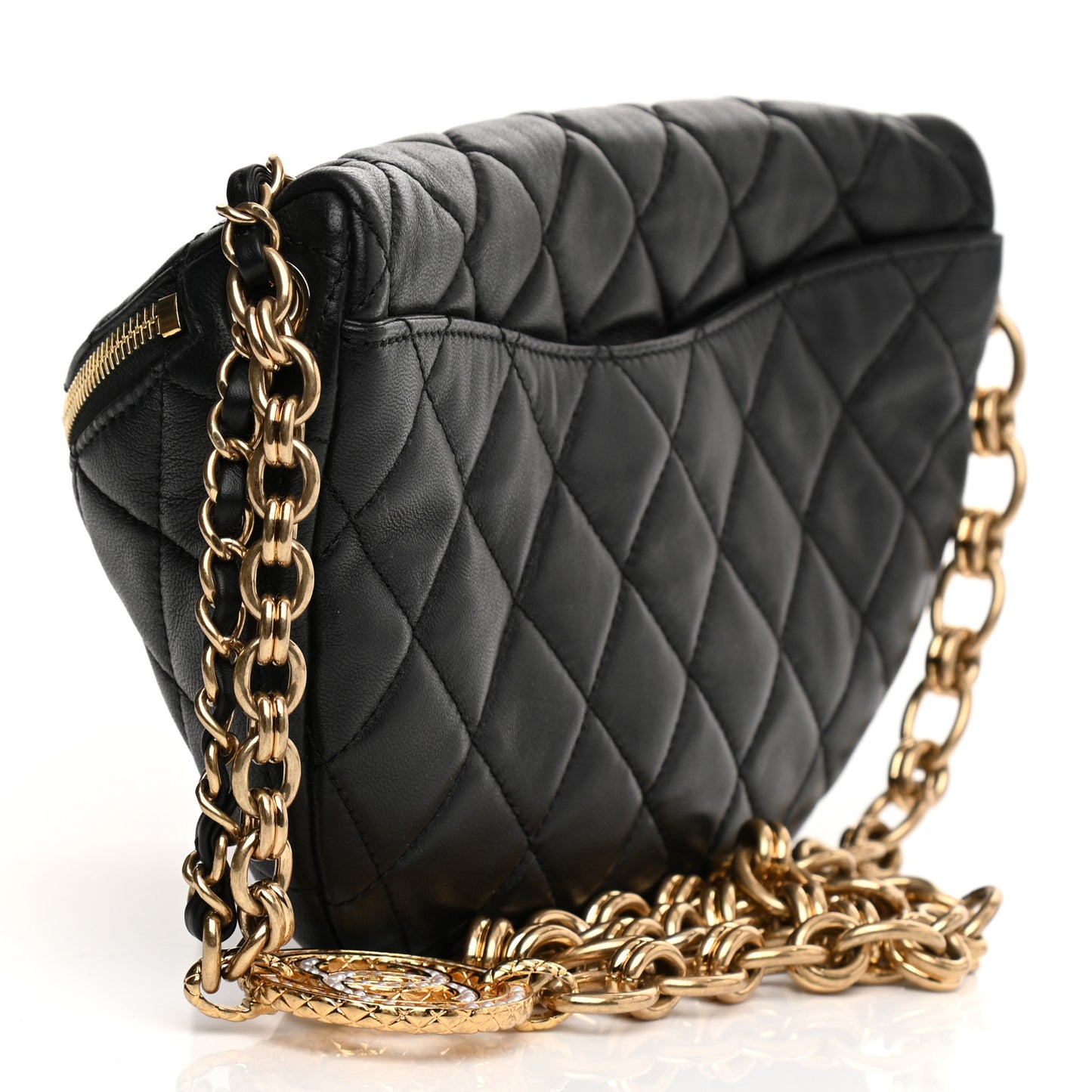 Lambskin Pearl Quilted CC Belt Bag Black