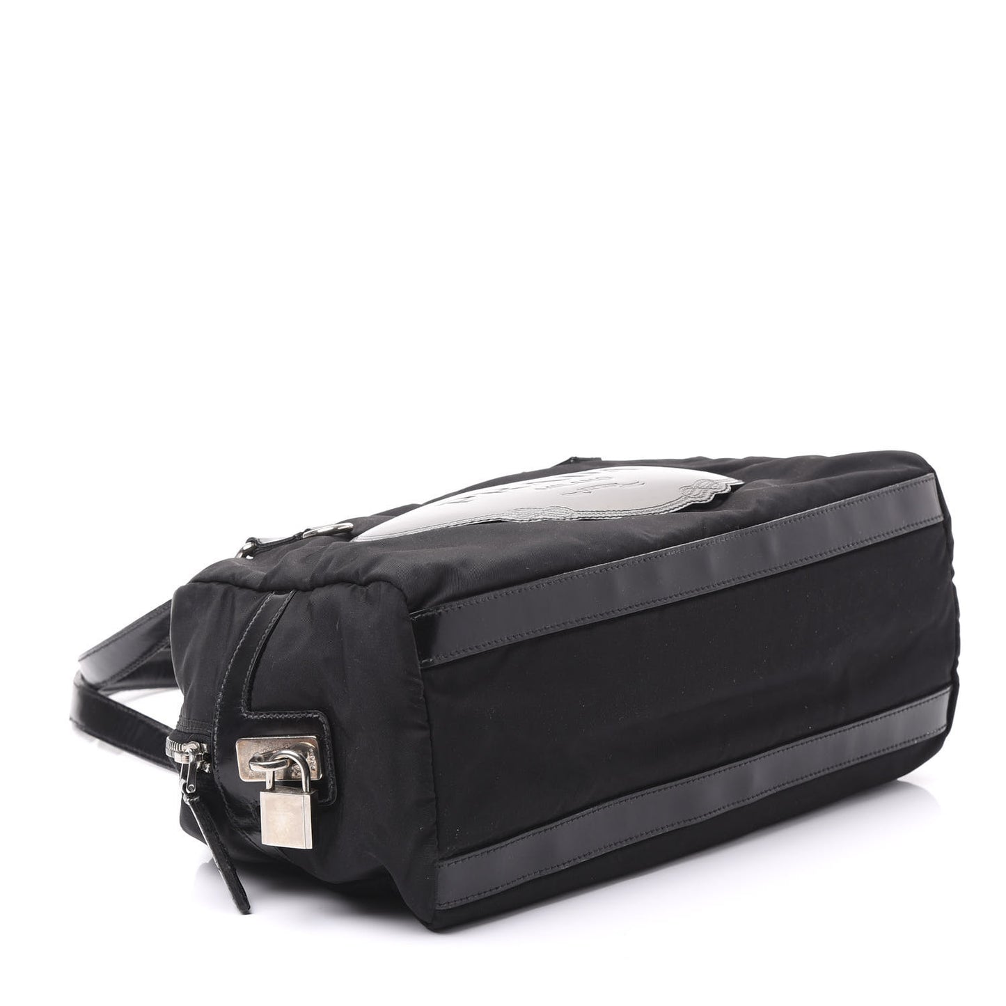 Tessuto Nylon Calfskin Logo Shoulder Bag Black