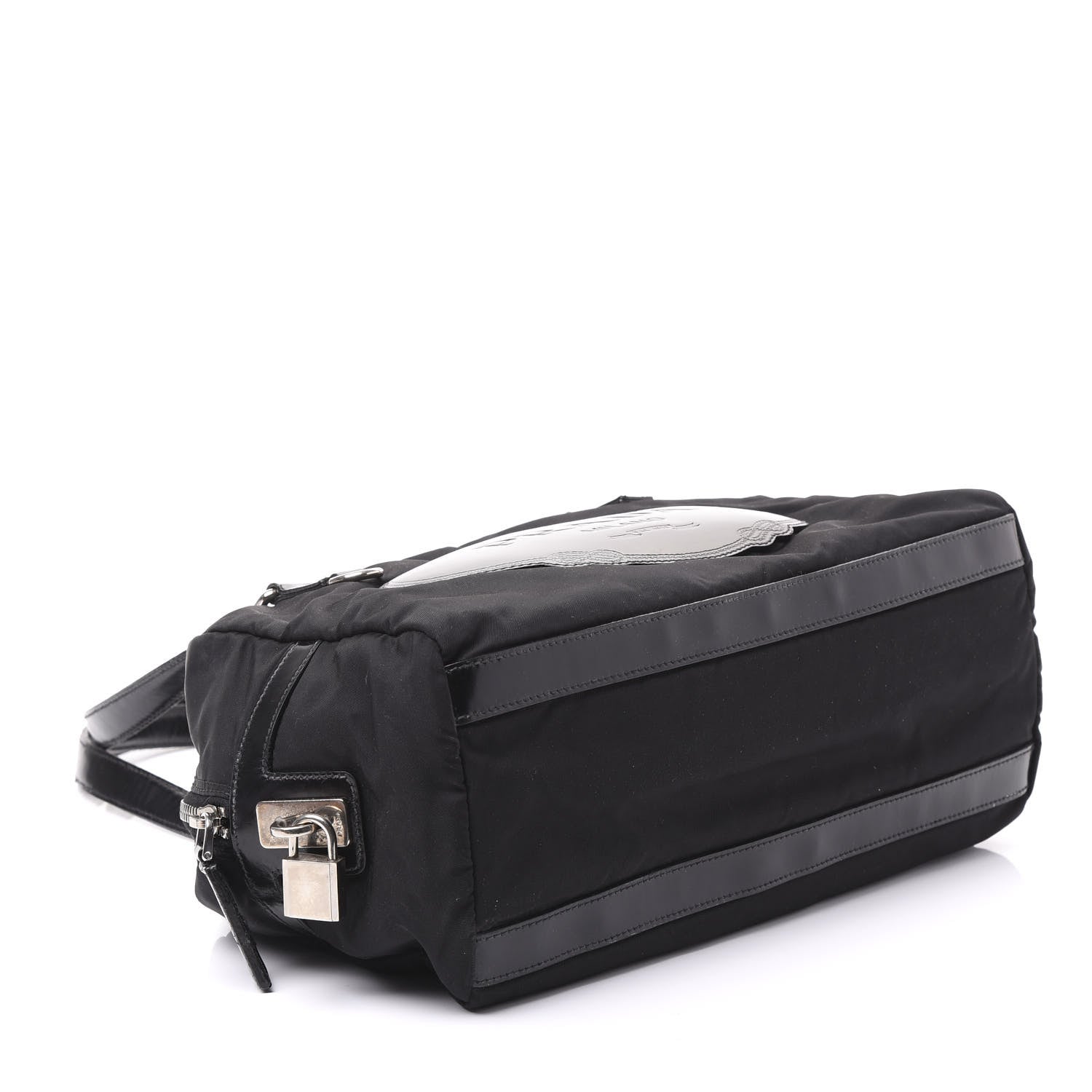 Prada Tessuto Nylon Calfskin Logo Shoulder Bag Black 3 of 8