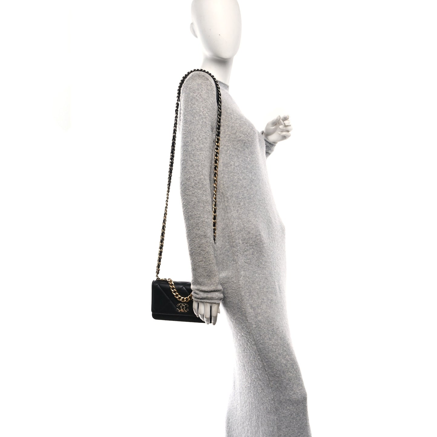 Lambskin Quilted Chanel 19 Wallet On Chain WOC Black