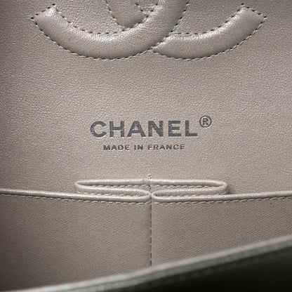 Chanel Metallic Goatskin Quilted Medium Double Flap Grey Green 6 of 10