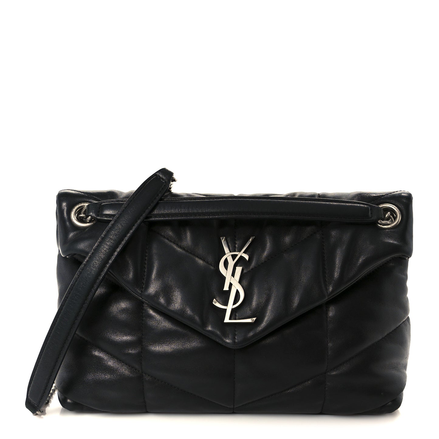 Lambskin Quilted Small Loulou Puffer Monogram Chain Satchel Black