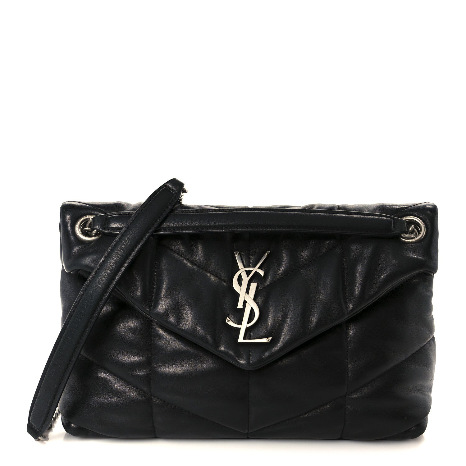 Saint Laurent Lambskin Quilted Small Loulou Puffer Monogram Chain Satchel Black 1 of 11
