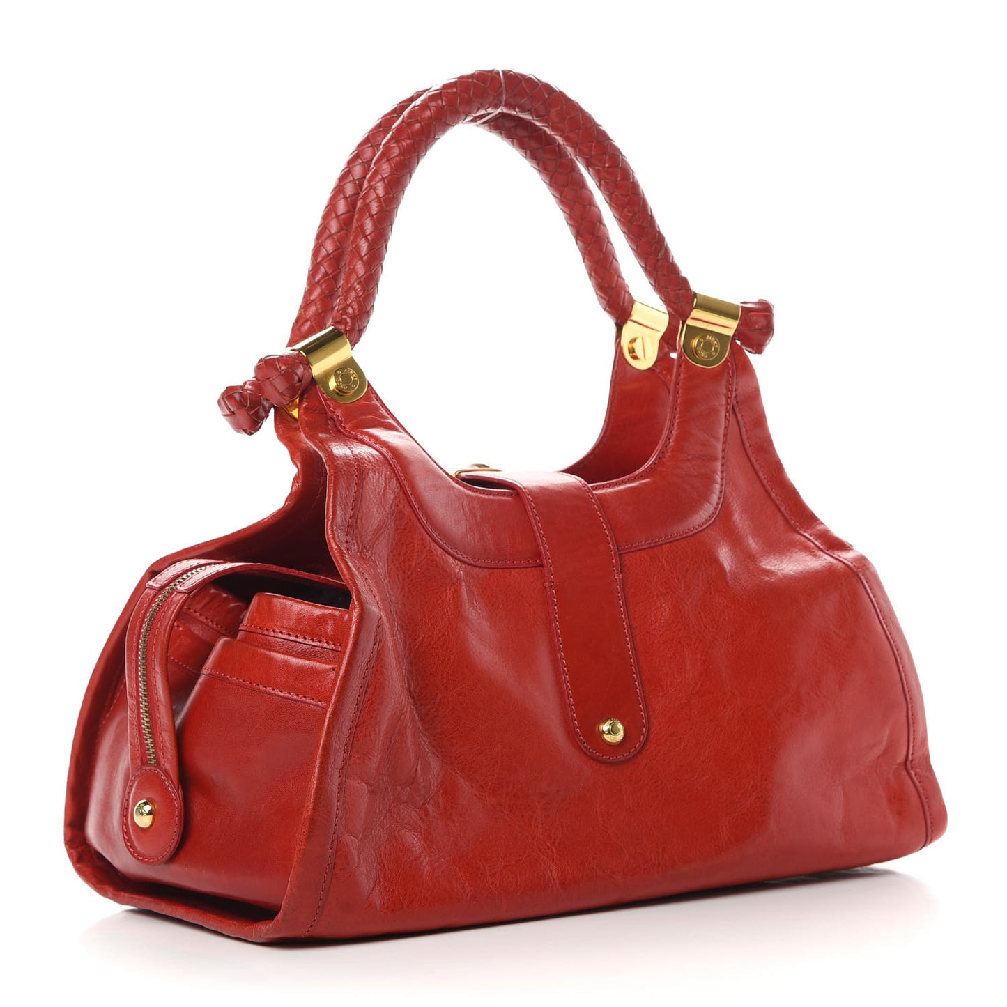 Shiny Calfskin Satchel Red