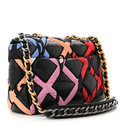 Chanel Lambskin Printed Fabric Medium 19 Flap Black Multicolor 3 of 16