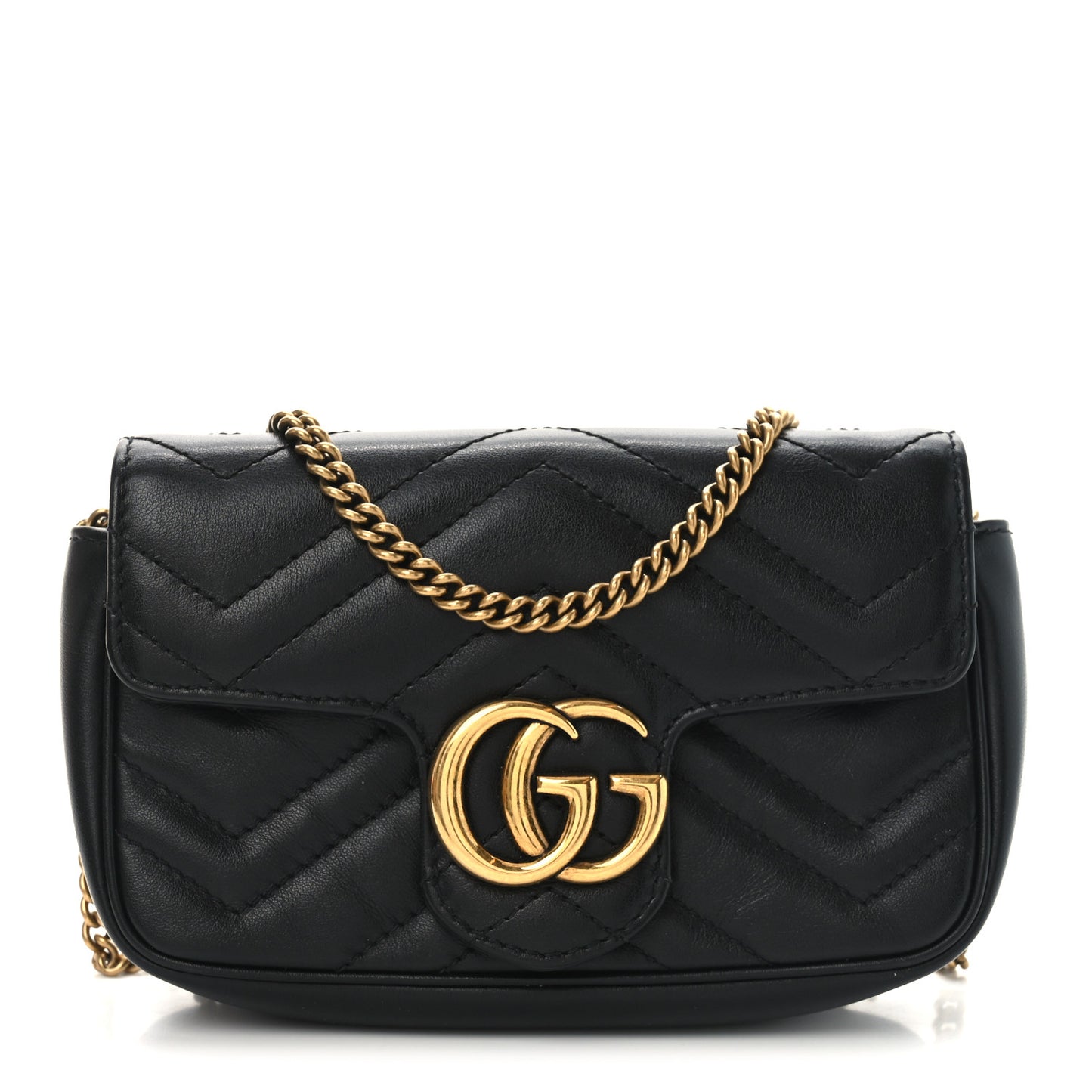 Calfskin Matelasse Super Mini GG Marmont Shoulder Bag Black