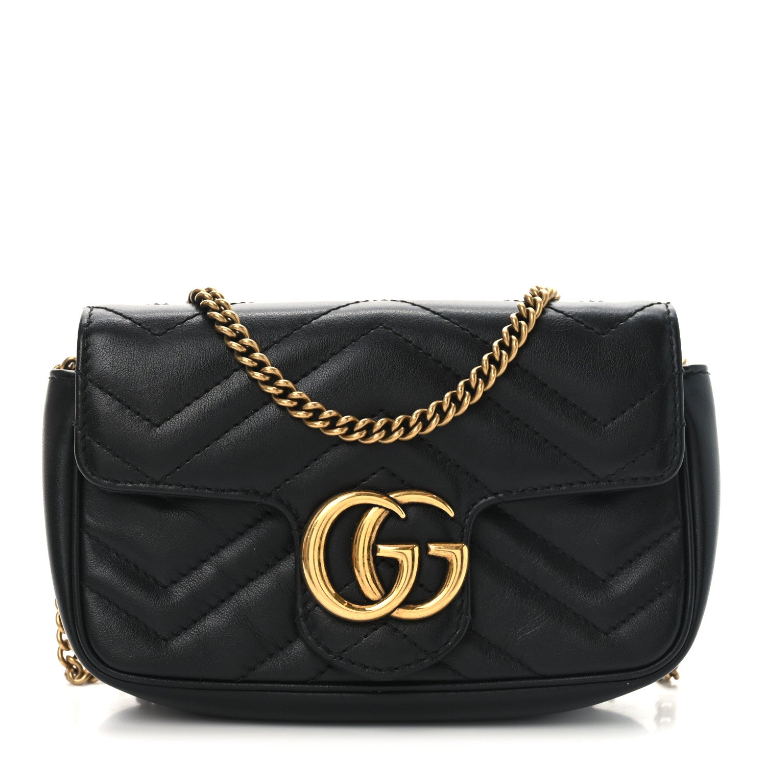 Gucci Calfskin Matelasse Super Mini GG Marmont Shoulder Bag Black 1 of 10