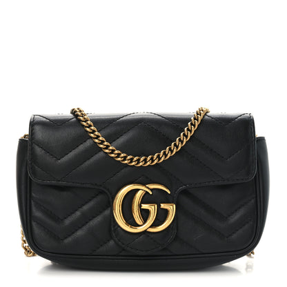 Gucci Calfskin Matelasse Super Mini GG Marmont Shoulder Bag Black 1 of 10